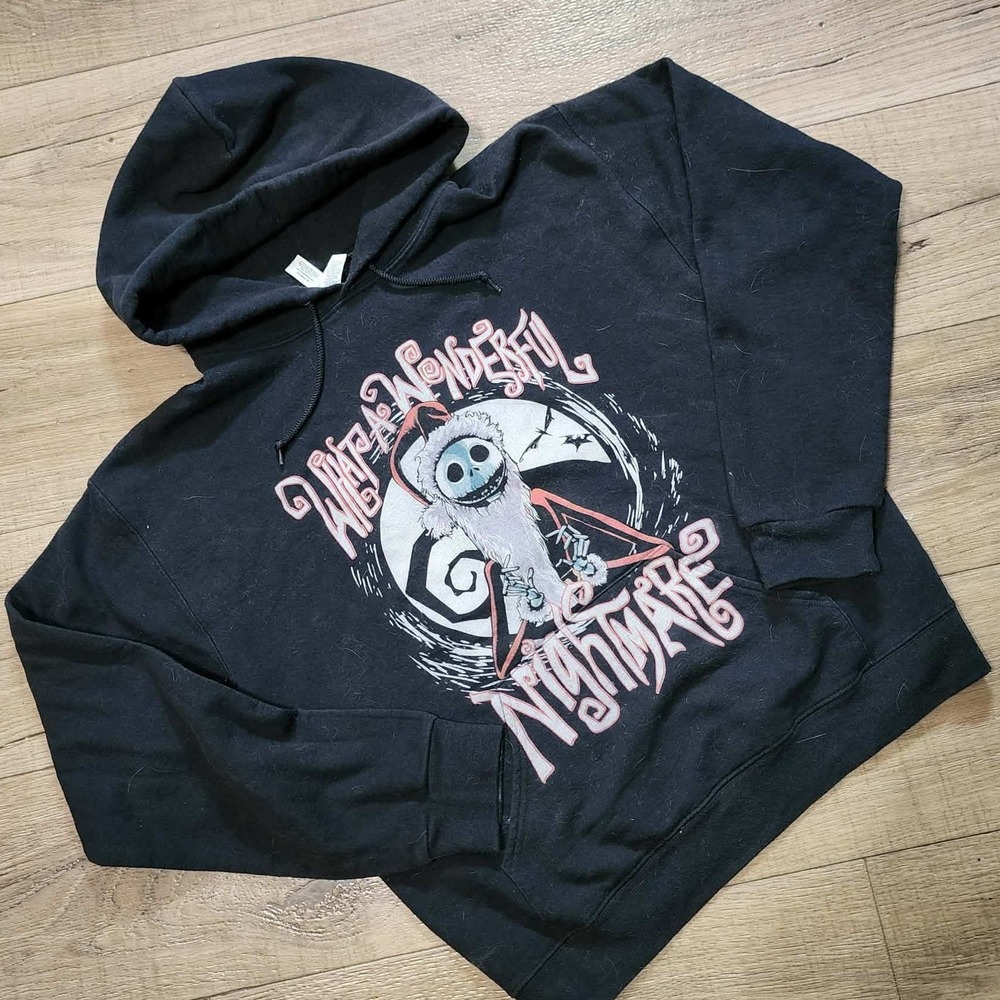 Nightmare Before Christmas Jack Skellington Hoodie Black Mens Medium Graphic